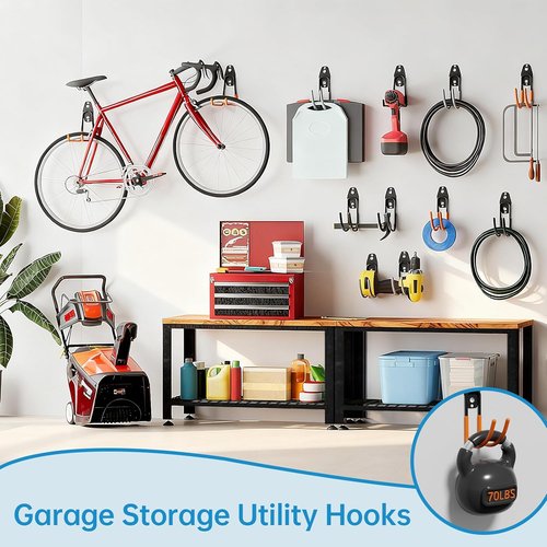 GeeWatom Garage Storage Hooks - Heavy-Duty Steel Wall Mount Tool Organizer - Large U Hooks (2 Pack) - Gray