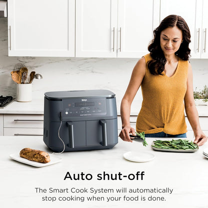 Ninja Foodi Air Fryer - 6-in-1 Smart Cook Thermometer & DualZone™ Technology | XL 10 Qt Stainless Steel | Grey