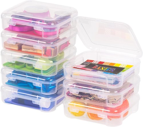 IRIS USA Paper Storage Cases - Thick 6" x 6" Portable Organizers with Built-In Handle | Clear 8-Pack for Crafts & Documents