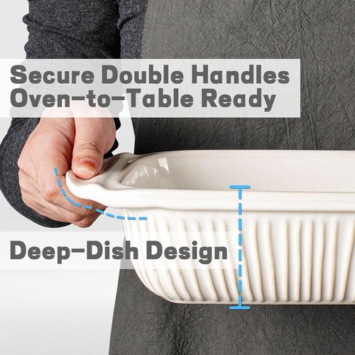 Artena Baking Dish - 2.3 Quart Casserole Dish With Handles | Deep Rectangular Ceramic Bakeware, White