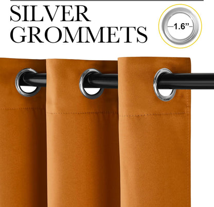 NICETOWN Room Darkening Curtains - Faux Silk Blackout Drapes for Small Windows | 42" x 84", Orange, 2 Panels