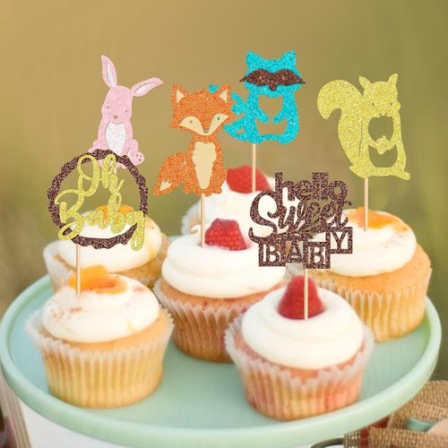 Ercadio Woodland Animals Cupcake Toppers - 24 Pcs Party Decorations for Baby Showers & Birthdays