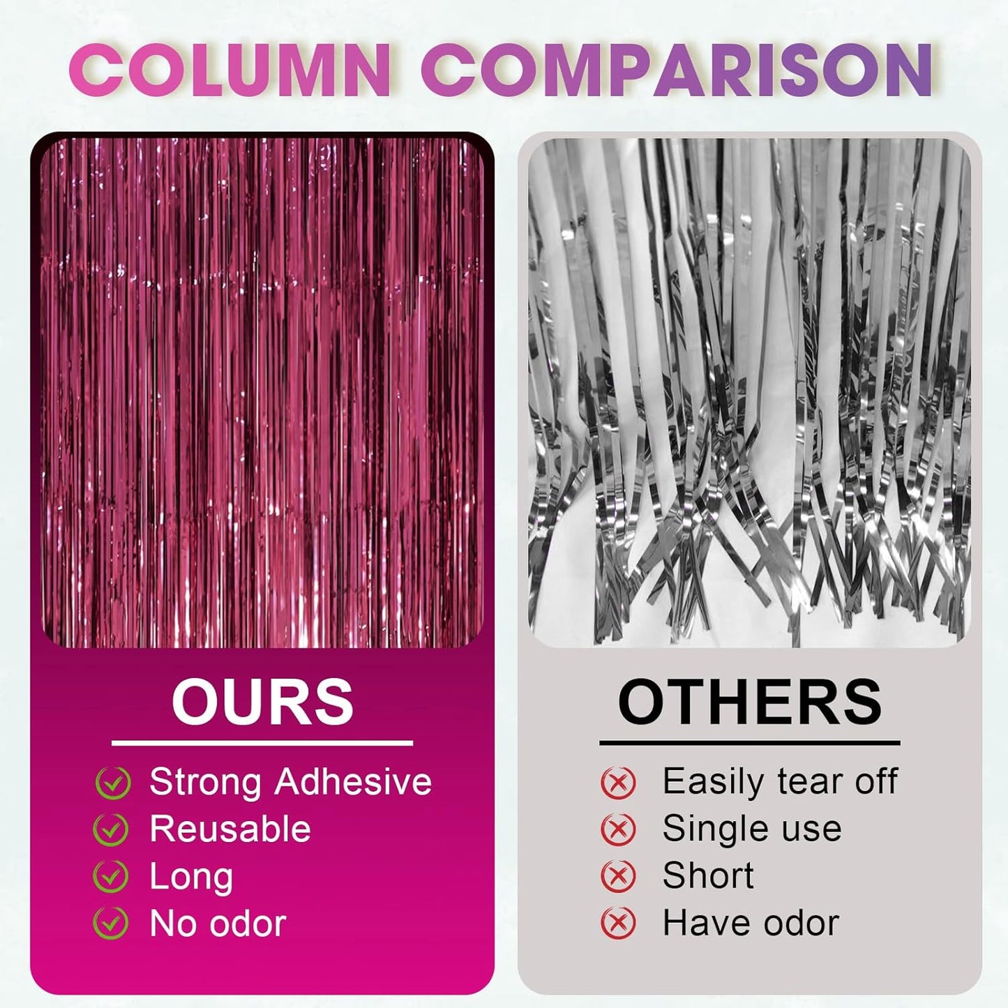 Voircoloria Foil Fringe Backdrop Curtains - 3 Pack Burgundy Tinsel Streamers for Parties | 3.3 x 8.2 ft