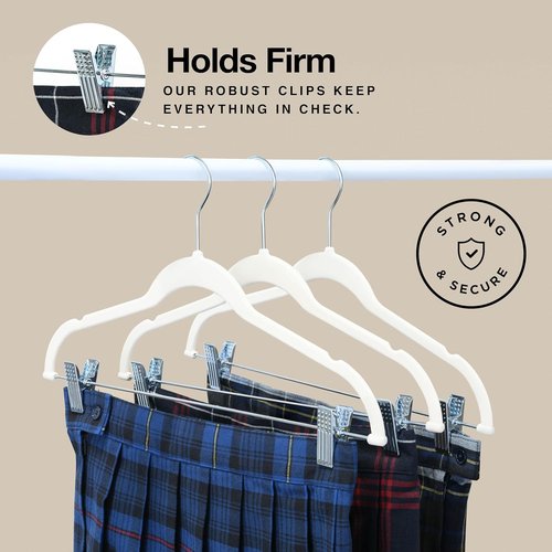 Home-it Velvet Hangers with Clips - 10 Pack Ivory Space-Saving No Slip Hangers for Pants, Skirts & Dresses