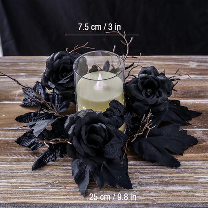 Skiennix Gothic Halloween Wreath - Black Candle Rings & Maple Rose Garland for Festive Decor