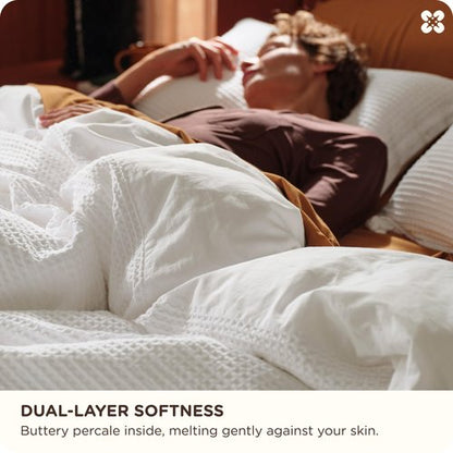 Bedsure Cotton Duvet Cover King - 100% Cotton Waffle Weave Coconut White Duvet Cover King Size, PureWoven Breathable Bedding Set for All Season, 3 Pieces, 104"x90"