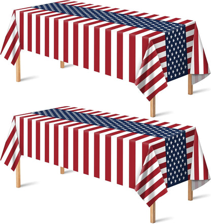OHOME 4th of July Decorations - Patriotic American Flag Tablecloth for Outdoor Parties | 54"x108", 2 Pack