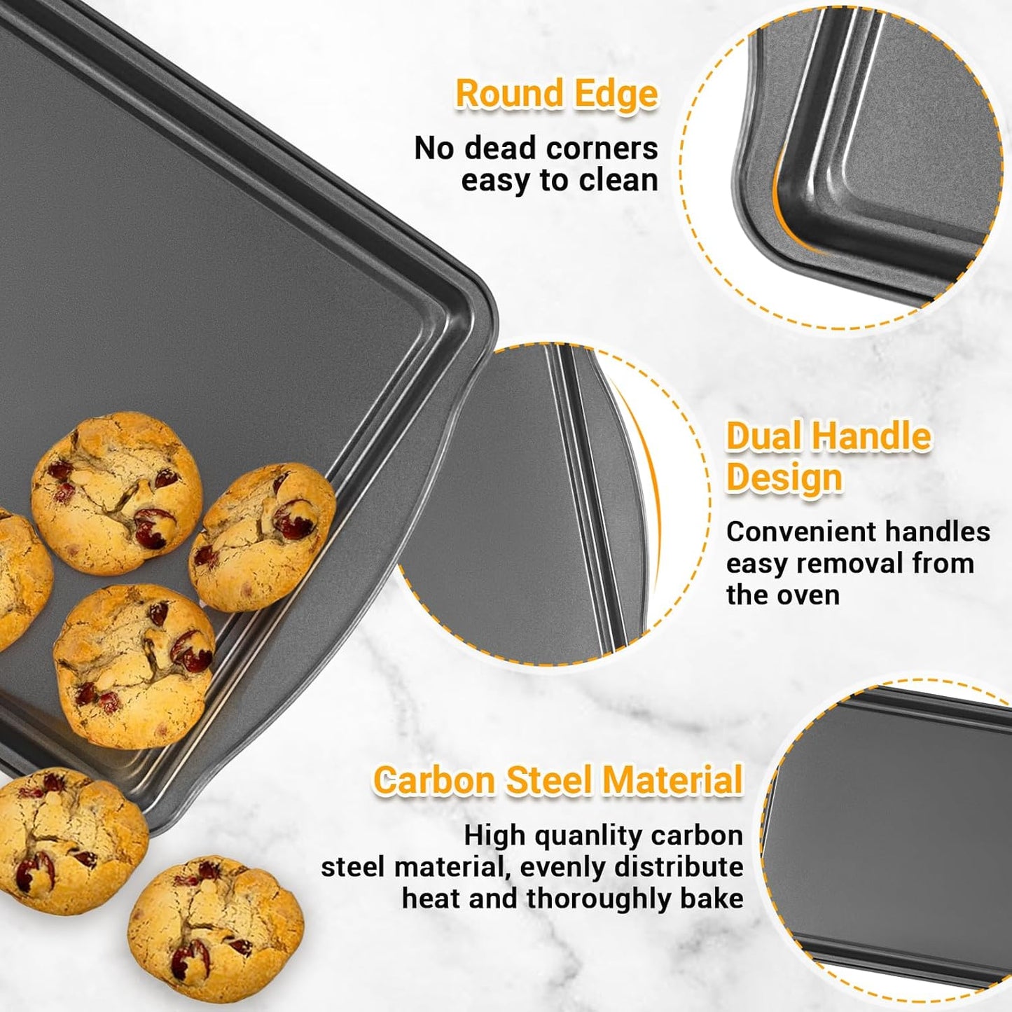 Skiennix Baking Pan Set of 3 - Nonstick Carbon Steel Sheets with Cooling Racks | 13/15/17 Inch, Rust & Warp Resistant