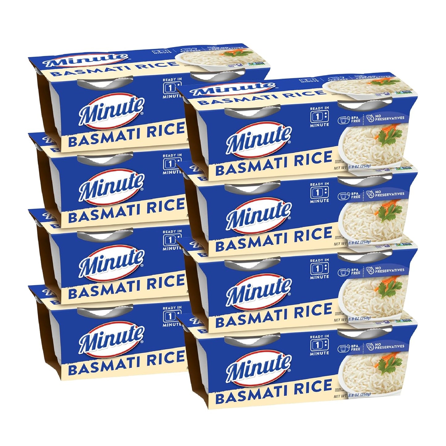 Minute Ready-to-Serve Basmati Rice Cups - Microwavable 8.8-Ounce Pack of 8 for Quick Meals
