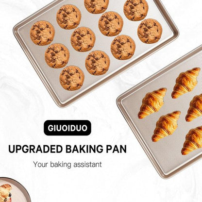 GIUOIDUO Half Sheet Baking Pans Set - Commercial Quality Non-Stick Carbon Steel | Large 17.5"x11.8" Cookie Trays
