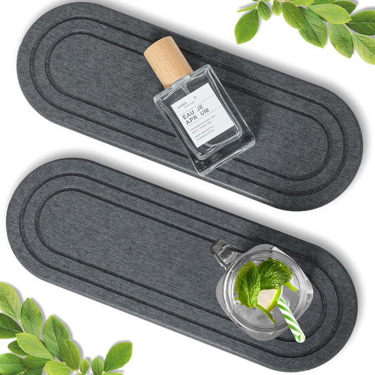 Skiennix Water Absorbing Stone Tray - Fast Drying Diatomite Coasters for Kitchen & Bathroom | 2PCS Set