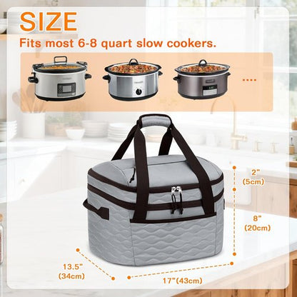 LUXJA Insulated Slow Cooker Carrying Bag - Fits 6-8 Quart Crock Pot | Double Layer Design, Gray