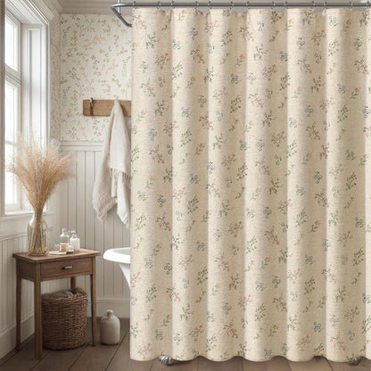 XOGUIBO Floral Farmhouse Vintage Linen Shower Curtain, French Country Spring Shower Curtains for Bathroom, 72Wx72H