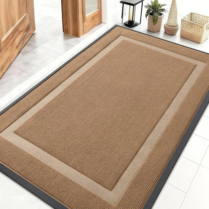 OLANLY Indoor Outdoor Front Door Mat - Waterproof All-Season Doormat, Sturdy Rubber, 47x32, Light Brown