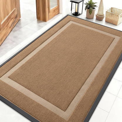 OLANLY Front Door Mat Indoor Outdoor Entrance, Waterproof All-Season, All-Weather Doormat, Sturdy Natural Rubber, Fade Resistant, Low Profile, Easy Clean Patio Porch Entryway Mat, 47x30, Light Borwn