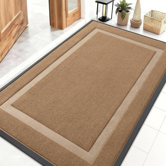 OLANLY Front Door Mat Indoor Outdoor Entrance, Waterproof All-Season, All-Weather Doormat, Sturdy Natural Rubber, Fade Resistant, Low Profile, Easy Clean Patio Porch Entryway Mat, 47x30, Light Borwn