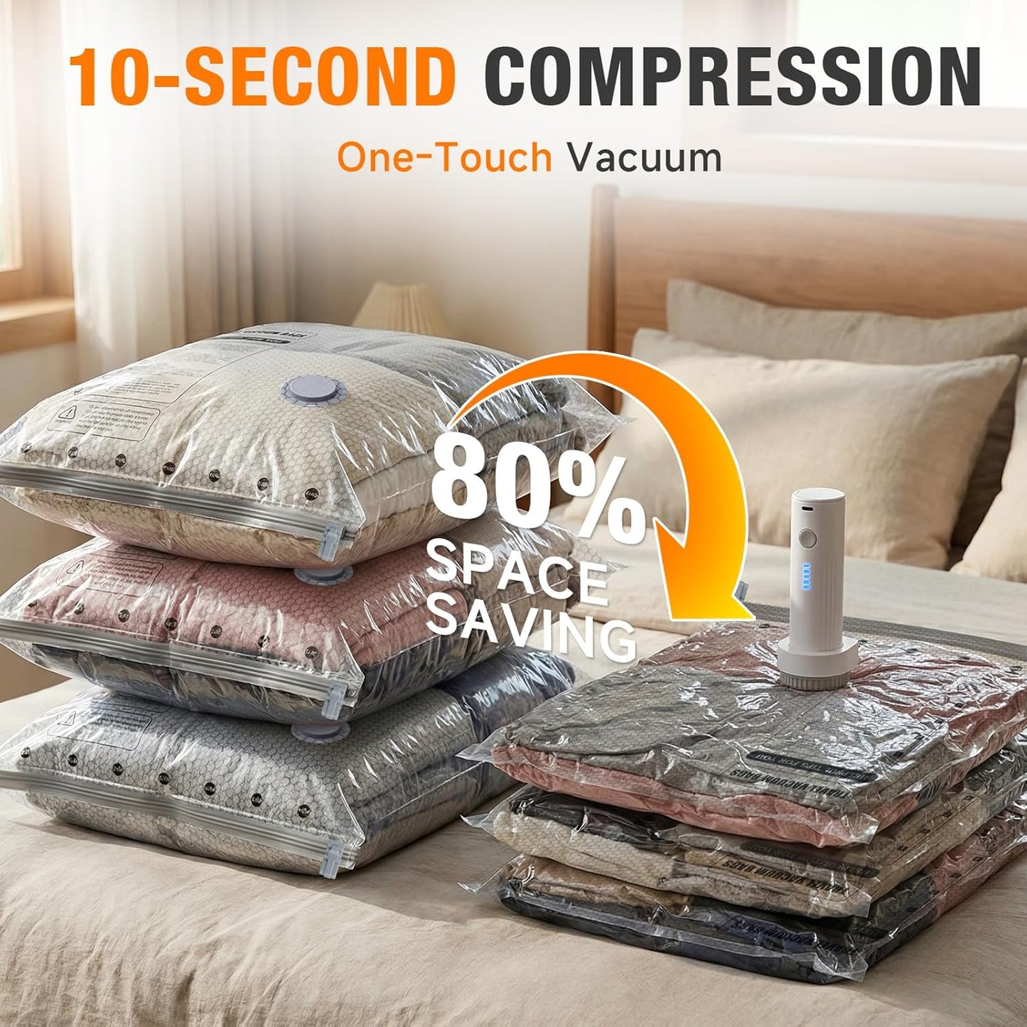 Skiennix Space Saver Vacuum Storage Bags - Portable Electric Pump Included | 15 Combo Set (5L/5M/5S) for Travel & Home