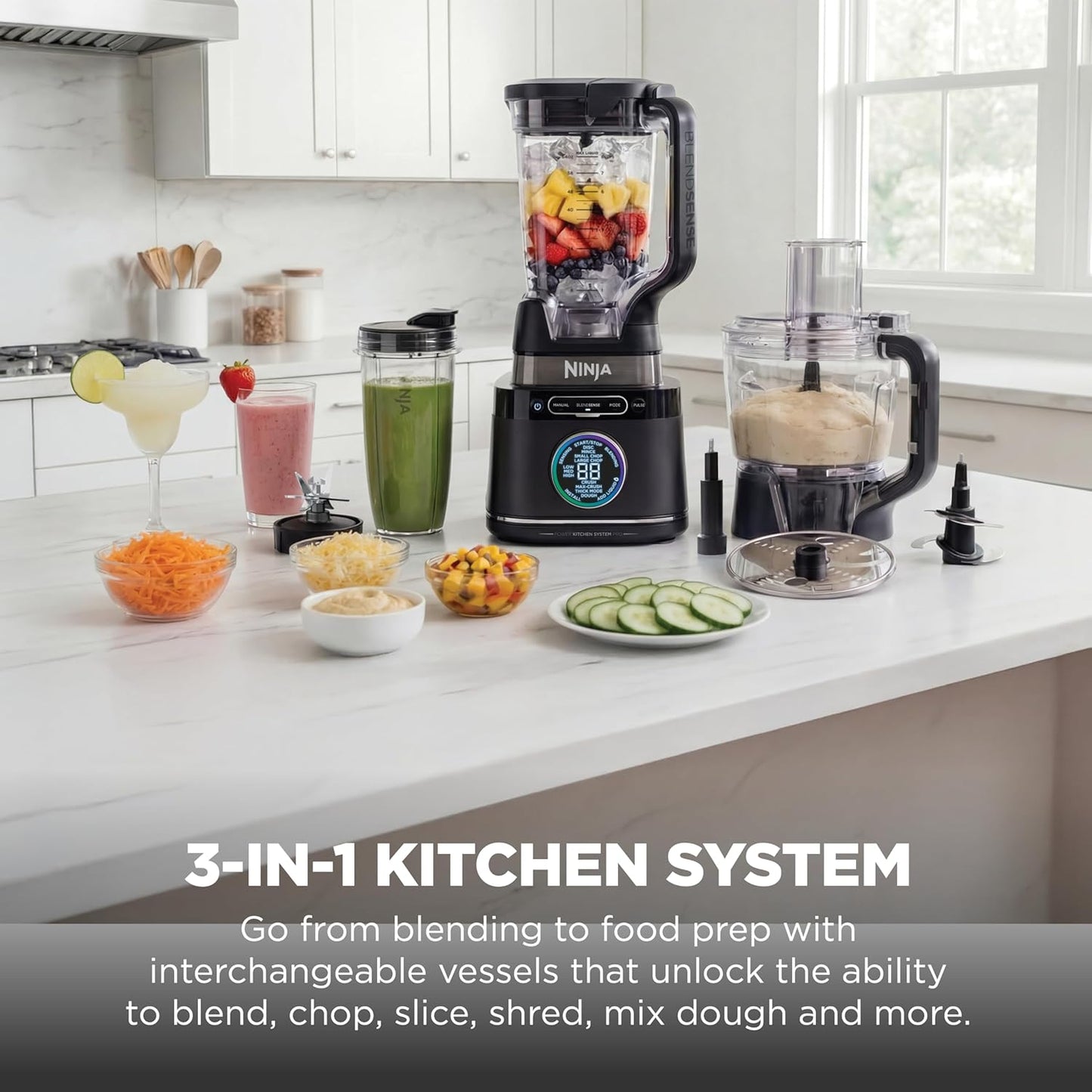 Ninja Kitchen System - All-in-One Food Processor & Blender | 8-Cup Bowl & 24 oz. To-Go Cup | 1800 Peak Watt | Black