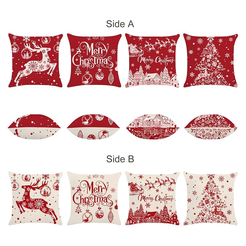 Red Christmas Double-Sided Pillow Covers 16x16 inch - Set of 4 (Variation: Red Christmas-2+16" x 16" )