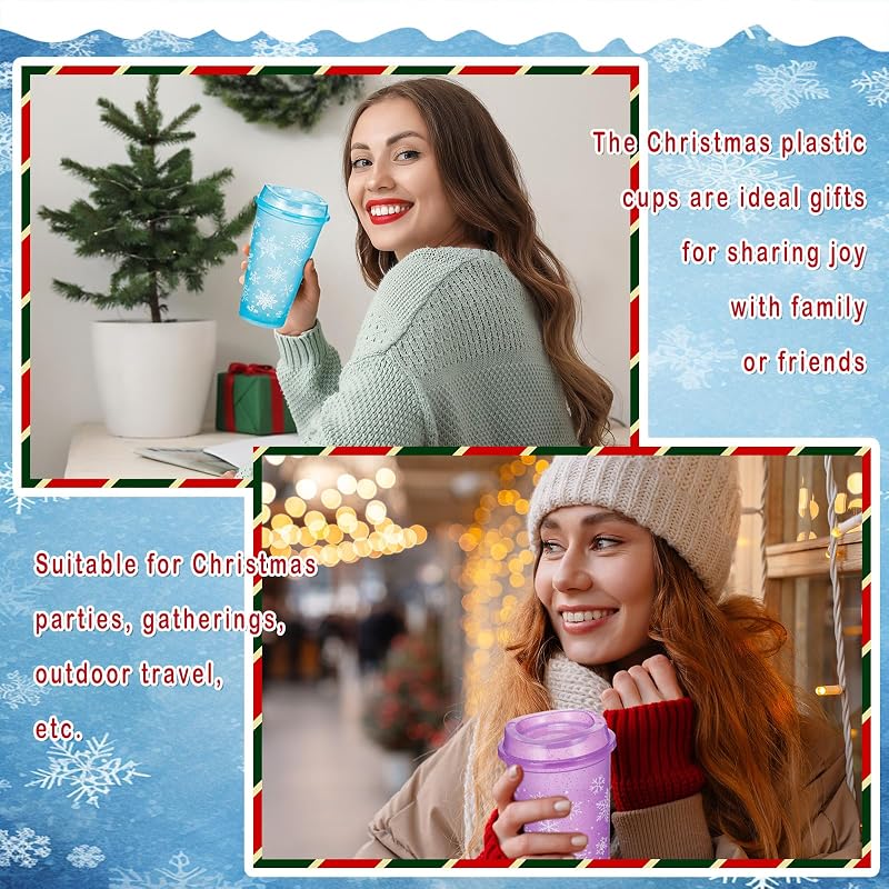 24 Pcs Christmas Reusable Coffee Cups with Lids, 16 oz - Snowflake Style (Variation of THIS listing: 24+Snowflake Style)