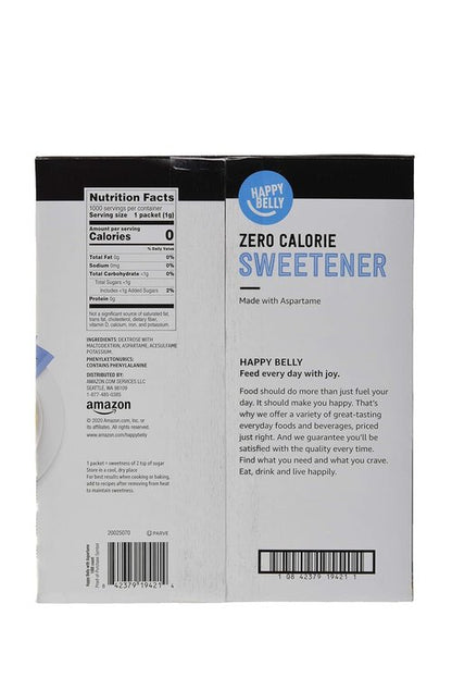 Happy Belly Zero Calorie Blue Aspartame Sweetener Packets - 1000 Count | Sugar-Free Powder