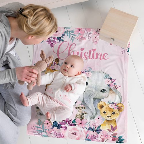 UJDUYSD Personalized Baby Blanket for Girls, Custom Baby Blanket with Name Super Soft Personalized Name Blankets for Kids, Custom Animal Blankets for Infant Toddler, Babys Gifts for Birthday