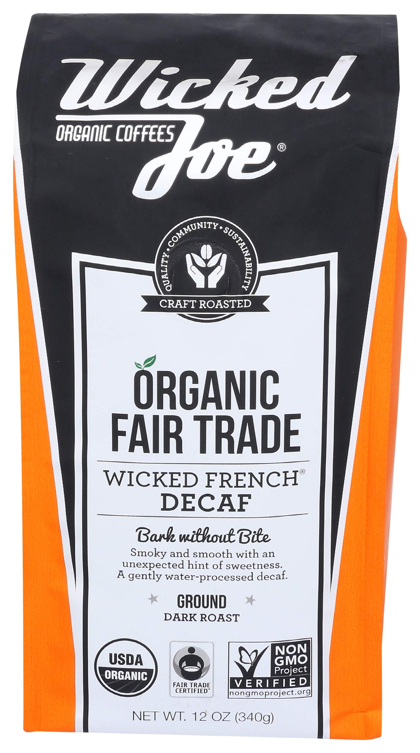 Wicked Joe Organic Coffee French Decaf Ground, 12 Ounce