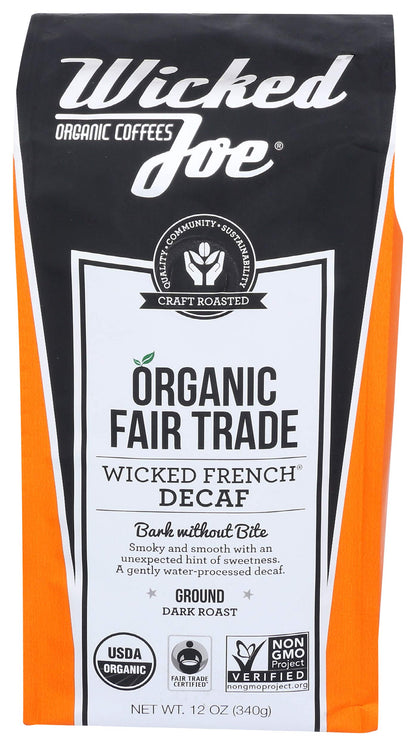 Wicked Joe Organic Coffee French Decaf Ground, 12 Ounce