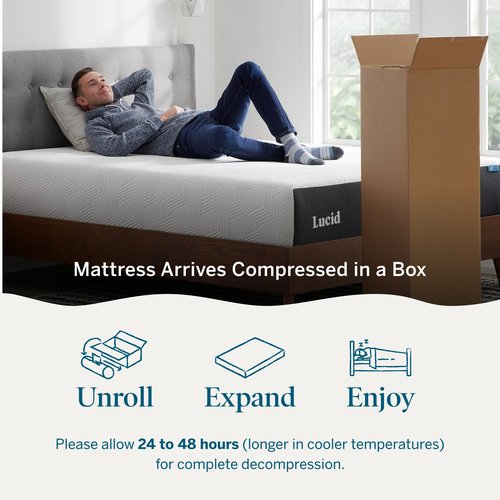 Lucid 12 Inch Memory Foam Mattress - Medium Plush Feel - Infused with Refreshing Bamboo Charcoal and Cooling Gel - Bed in a Box - Temperature Regulating - Pressure Relief - Breathable - Queen Size