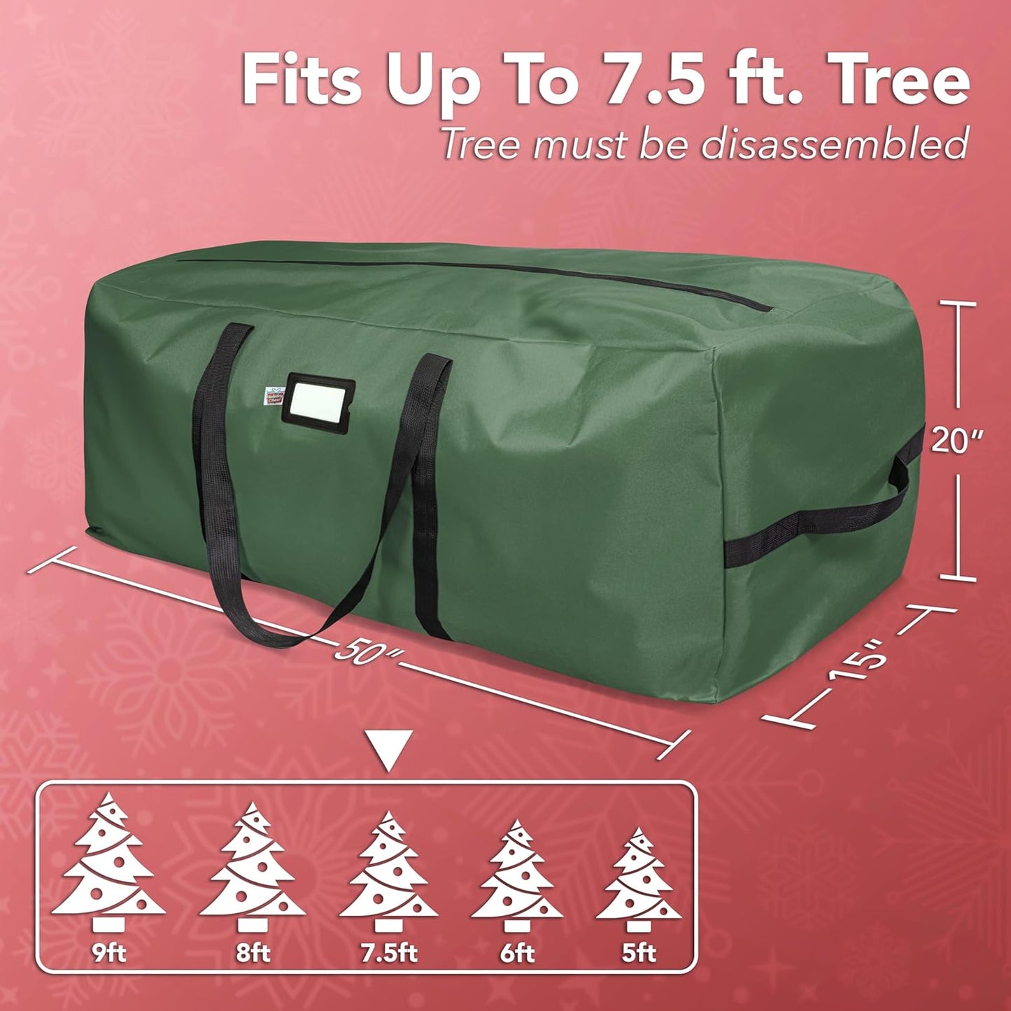 Skiennix Heavy-Duty Christmas Tree Storage Bag - Waterproof Design for 7.5ft Artificial Trees | Durable Handles & Zipper (Green)