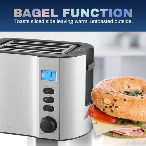 Elite Gourmet ECT2145 2-Slice Toaster - Extra Wide Slots, Bagel Function, Stainless Steel Finish
