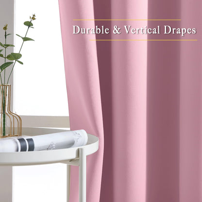 NICETOWN Room Darkening Curtain Panels - (52 inches W x 120 inches L, Crystal Pink, 2 Panels) Toddler Boy Bedroom Drapes with Grommet Top, Energy Smart Window Treatment Curtains