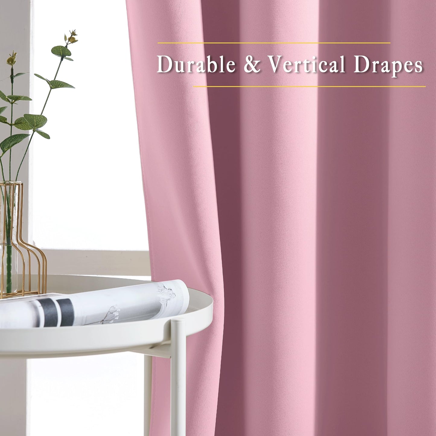 NICETOWN Room Darkening Bedroom Curtains 63 inches Long, Window Treatment Thermal Insulated Solid Grommet Voice Reducing Drapes for Kids Room, Crystal Pink, Set of 2, W46 x L63