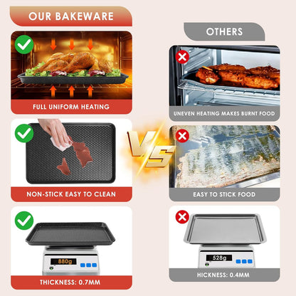 Skiennix Baking Sheet Pan Set - Nonstick Carbon Steel Cookie Sheets | Heavy Duty, Easy Clean, 3-Piece Set