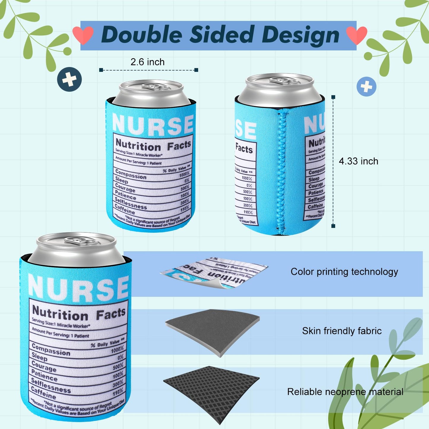 Ninehaoou 24 Pack Nurse Can Coolers Nurses Week Decorations Funny Nursing Day Can Coolers Sleeves for Nurse Graduation Rn Themed Party Nursing Party Decoration Supplies, 8 Styles,12 oz