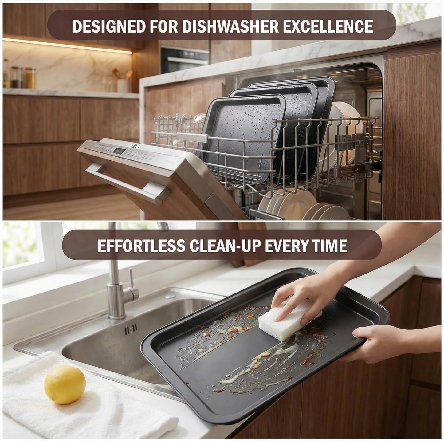 Skiennix Nonstick Baking Sheet Pan Set of 3 - Stackable, Rust & Warp Resistant, Easy Clean Black