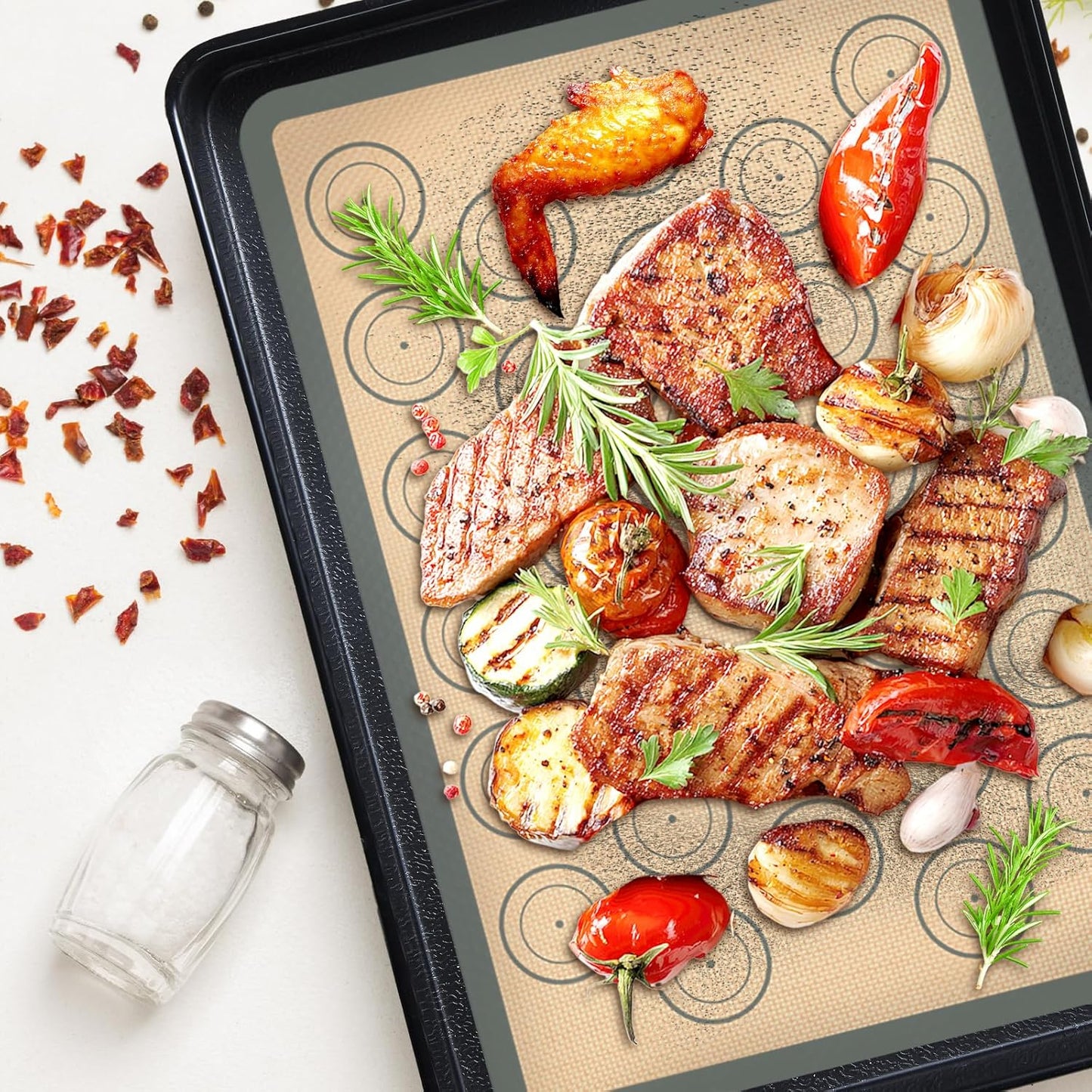 Skiennix Silicone Baking Mats Set of 6 - Non-Stick, Food Grade, Reusable for Cookies, Pizza & Pastries