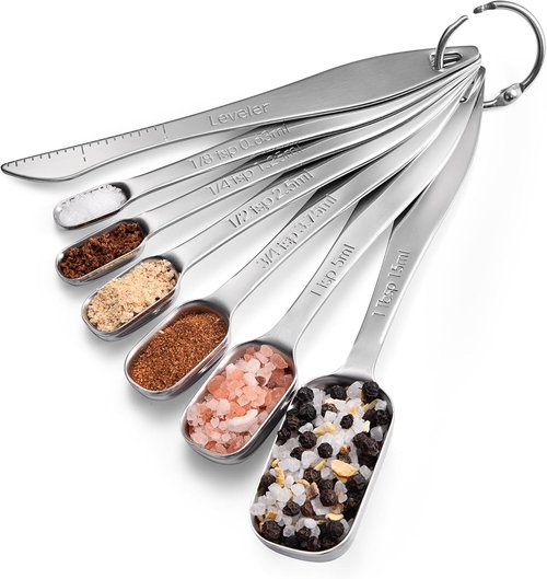 Doosu Measuring Spoons Set - Heavy Duty 18/8 Stainless Steel with Slim Long Handle | 7-Piece Set for Baking & Cooking