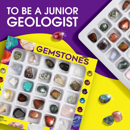 Rocks Collection 25PCS Rock & Mineral Education Set - Gemstones, Healing Chakra Stones & STEM Guide