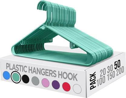 Utopia Home Plastic Hangers 50 Pack - Durable Space-Saving Closet Organizers - Ideal for Shirts, Pants & Coats (Aqua)