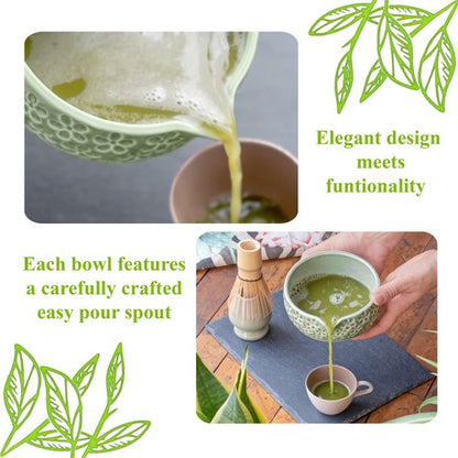 Marce Matcha Whisk Set- Matcha Set includes Matcha Whisk and Bowl, Sifter, Holder and Scoop- The Perfect Bamboo Whisk for Matcha Tea (Molted Green)