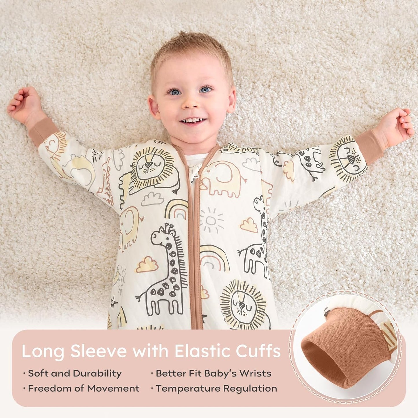Yoofoss Baby Sleep Sack - Organic Cotton Wearable Blanket for Infants | 1.0 Tog, Long Sleeve, 6-12 Months