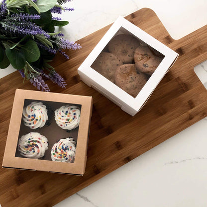 Essos Cupcake Boxes for 4 Kraft with Clear Display Window [20 pieces] Cupcakes Container or Packaging Box Kit for Chocolate Truffles Cake Pops Desserts Mini Cookies Pies or Muffins