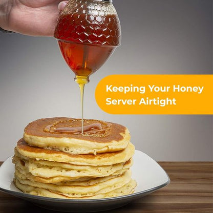 Hunnibi 8oz No Drip Glass Honey Dispenser - Honeycomb Syrup Server with Bee-Themed Stand