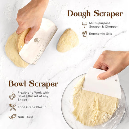 Skiennix Sourdough Starter Kit - Beginner-Friendly Baking Supplies with 10" Round & 11" Oval Banneton Baskets