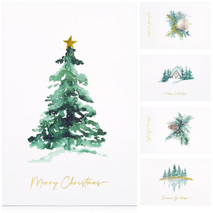 Watercolor Christmas Cards Set with Envelopes – 20 Blank Greeting Cards 4x6"