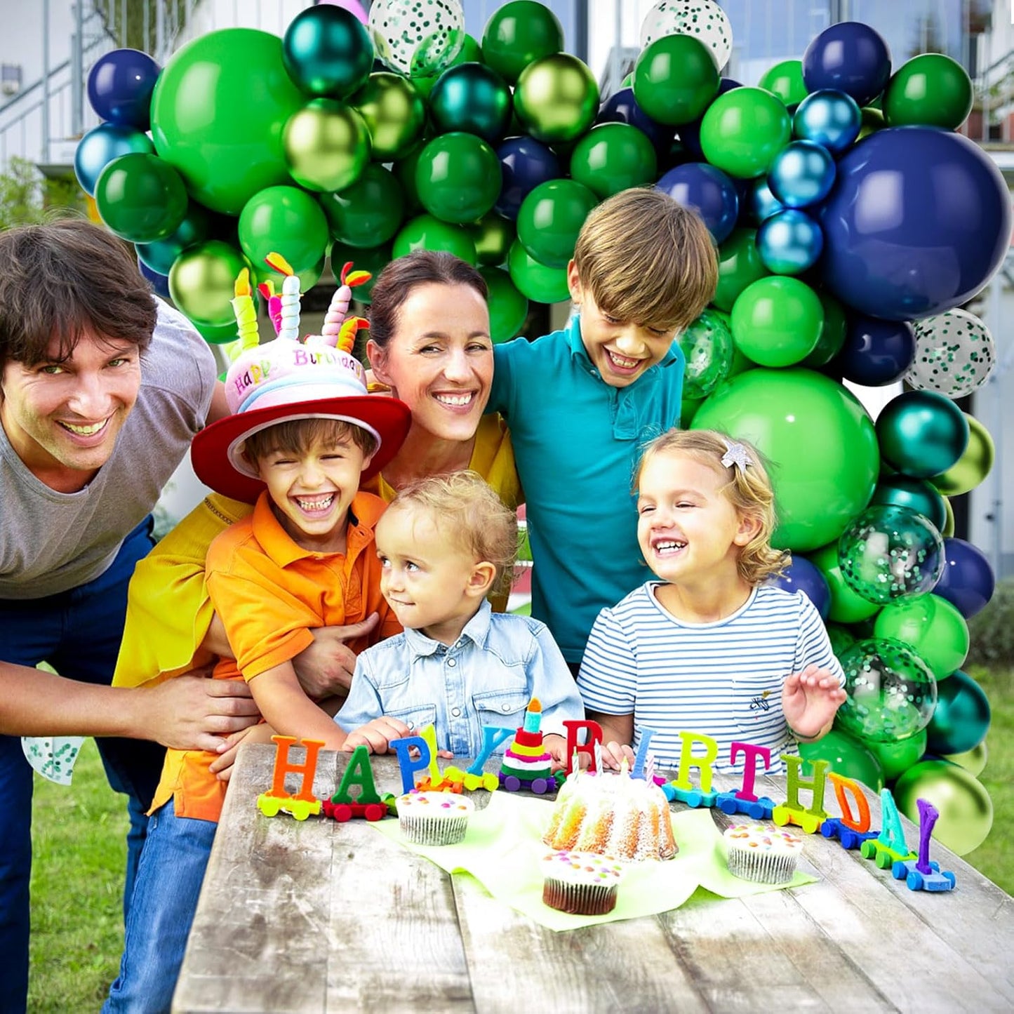 Skiennix Balloon Garland Arch Kit - Dark Blue & Green Latex Balloons with Confetti | Perfect for Weddings & Parties