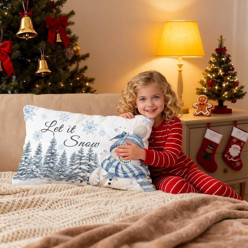 Let It Snow Snowman Christmas Pillow Covers 12x20 - Winter Decor, 115pillowcover Color-001