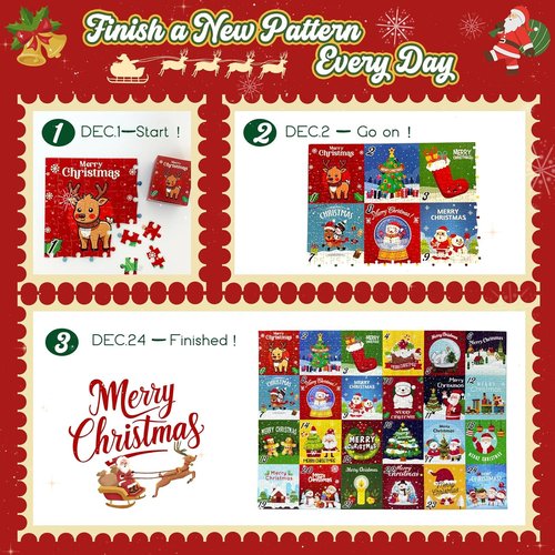 Advent Calendar 2024 | Kids Jigsaw Puzzle - 1008-Piece Christmas Countdown with 24 Cute Patterns, 27.6x19.7 In