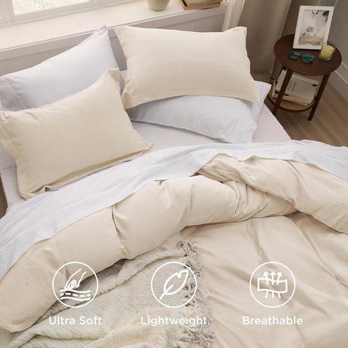 Bedsure Oat Milk California King Duvet Cover - Extra Soft Prewashed Cotton-Like Polyester Set, 104x98 Inches with Zipper Closure & 2 Pillow Shams